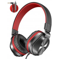 On-Ear Headphones with Microphone, Universal Foldable Wired Headphones for Adults Children Boys Girls Kids, Lightweight Portable Stereo Headphones with 1.5M Tangle-Free Cord for School Home Travel